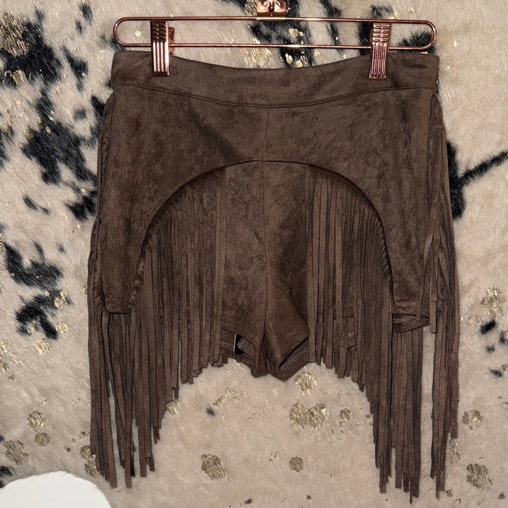 Fashion Nova Dark Brown Fringe Shorts
